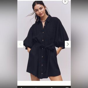 The Mona Linen Mini Shirt Dress by Maeve Black XL NWT
